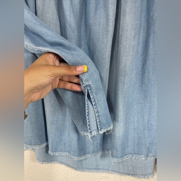 Cloth & Stone Anthropologie Light Blue Chambray Off The Shoulder Top Women’s Sm - Picture 5 of 13